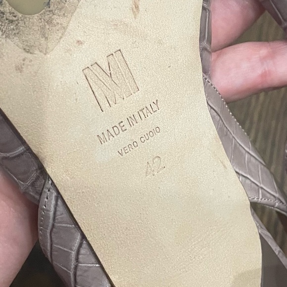 MM LAFLEUR Irene Rosy Taupe Croc Embossed Leather Slingback Block Heels - Picture 12 of 13